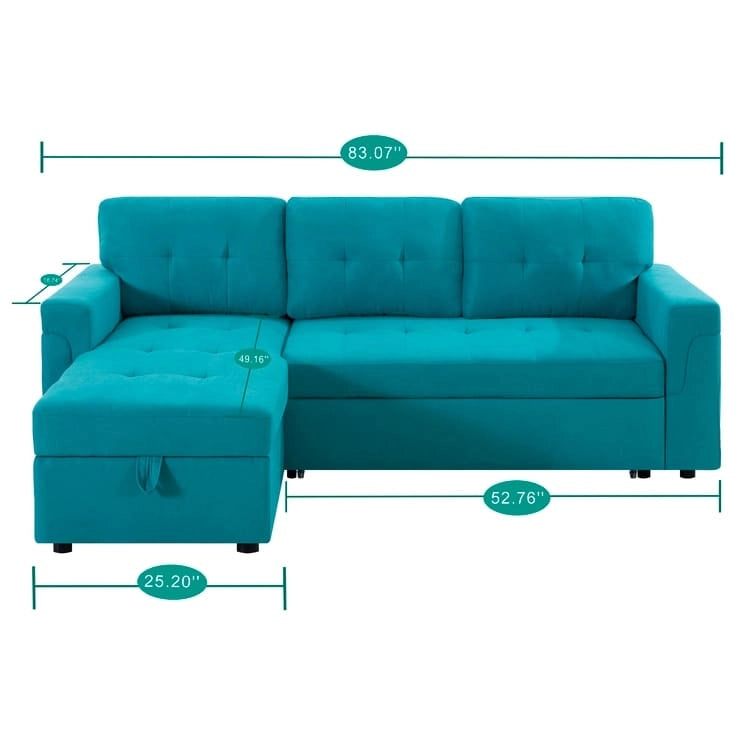 Perry Modern Reversible Sleeper Sectional Sofa with Storage Chaise, Pullout Sleeper Sofa Couch Bed for Living Room