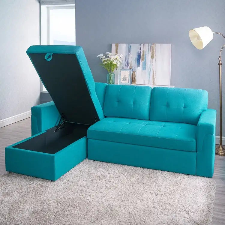 Perry Modern Reversible Sleeper Sectional Sofa with Storage Chaise, Pullout Sleeper Sofa Couch Bed for Living Room