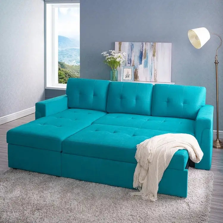 Perry Modern Reversible Sleeper Sectional Sofa with Storage Chaise, Pullout Sleeper Sofa Couch Bed for Living Room