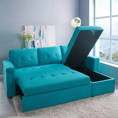 Perry Modern Reversible Sleeper Sectional Sofa with Storage Chaise, Pullout Sleeper Sofa Couch Bed for Living Room