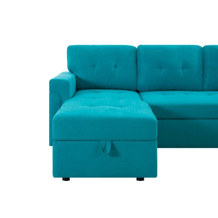 Perry Modern Reversible Sleeper Sectional Sofa with Storage Chaise, Pullout Sleeper Sofa Couch Bed for Living Room