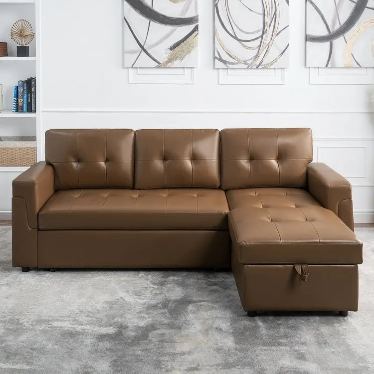Perry Modern Reversible Sleeper Sectional Sofa with Storage Chaise, Pullout Sleeper Sofa Couch Bed for Living Room