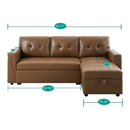 Perry Modern Reversible Sleeper Sectional Sofa with Storage Chaise, Pullout Sleeper Sofa Couch Bed for Living Room