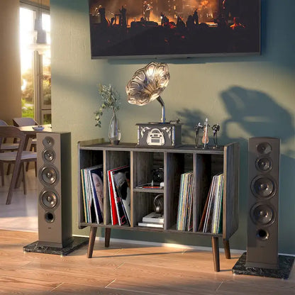 Record Player Stand with Power Outlet and USB Ports, Vinyl Record Storage Table,Vinyl Holder Display Shelf