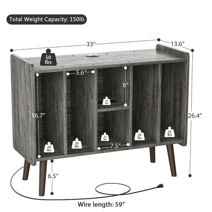 Record Player Stand with Power Outlet and USB Ports, Vinyl Record Storage Table,Vinyl Holder Display Shelf