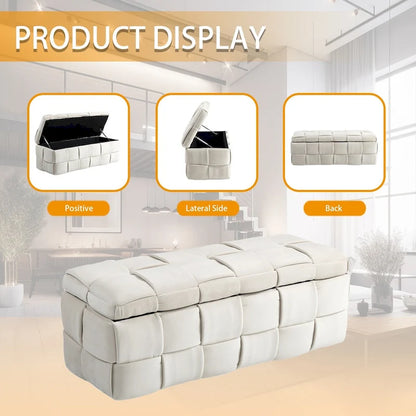 Velvet Upholstered Storage Ottoman Bench with Safety Hinge for Living Room,Bedroom