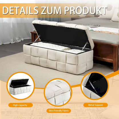 Velvet Upholstered Storage Ottoman Bench with Safety Hinge for Living Room,Bedroom