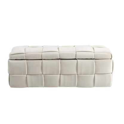 Velvet Upholstered Storage Ottoman Bench with Safety Hinge for Living Room,Bedroom