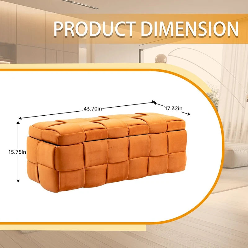 Velvet Upholstered Storage Ottoman Bench with Safety Hinge for Living Room,Bedroom