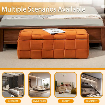Velvet Upholstered Storage Ottoman Bench with Safety Hinge for Living Room,Bedroom