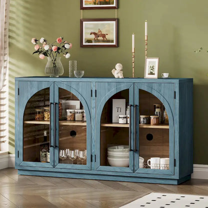 60 Farmhouse 4-Door Large Storage Vintage Sideboard with Metal Handles and Adjustable Shelves
