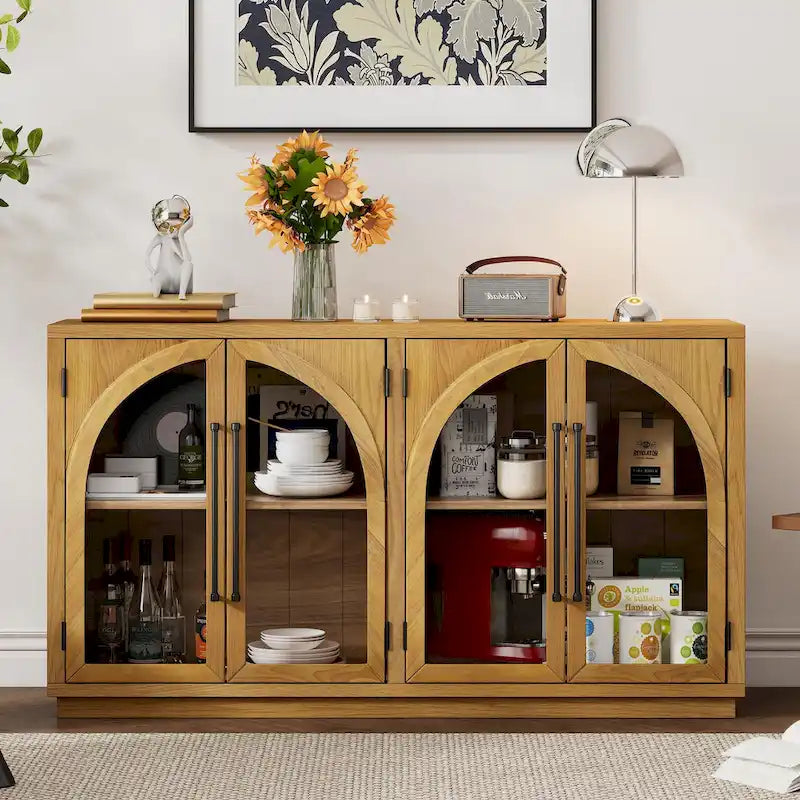 60 Farmhouse 4-Door Large Storage Vintage Sideboard with Metal Handles and Adjustable Shelves