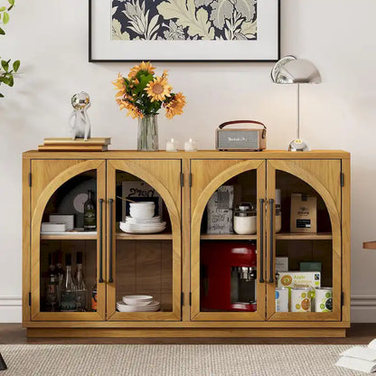 60 Farmhouse 4-Door Large Storage Vintage Sideboard with Metal Handles and Adjustable Shelves