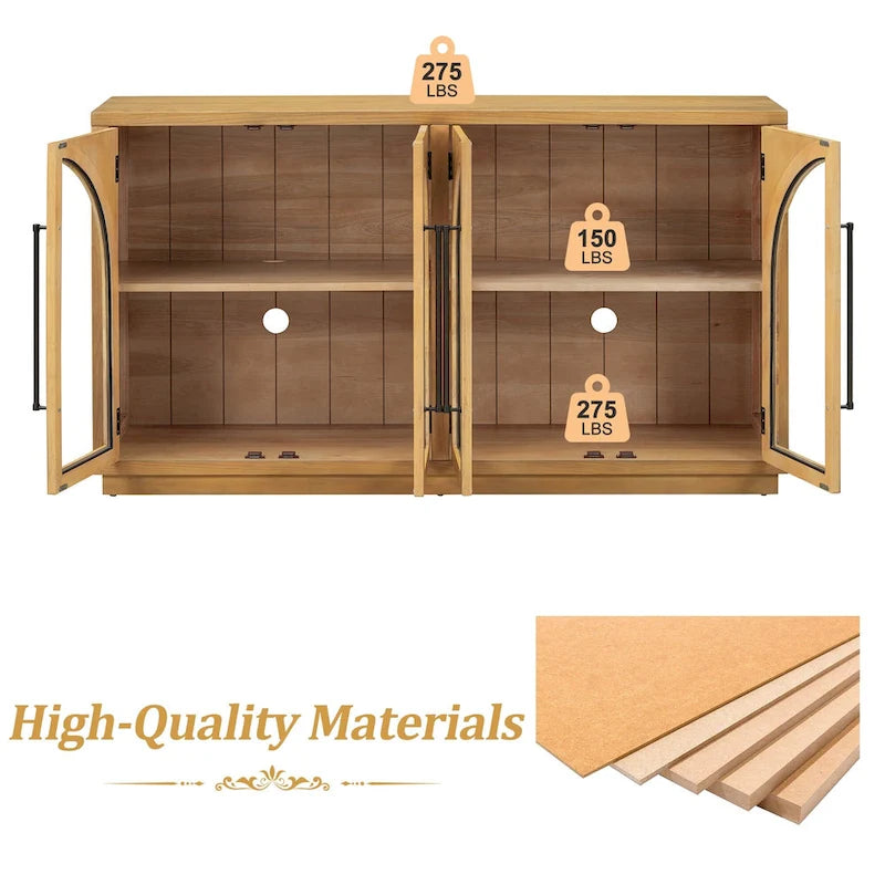 60 Farmhouse 4-Door Large Storage Vintage Sideboard with Metal Handles and Adjustable Shelves