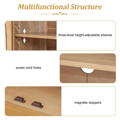 60 Farmhouse 4-Door Large Storage Vintage Sideboard with Metal Handles and Adjustable Shelves