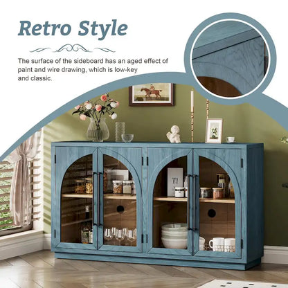 60 Farmhouse 4-Door Large Storage Vintage Sideboard with Metal Handles and Adjustable Shelves