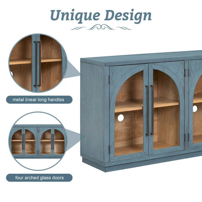 60 Farmhouse 4-Door Large Storage Vintage Sideboard with Metal Handles and Adjustable Shelves