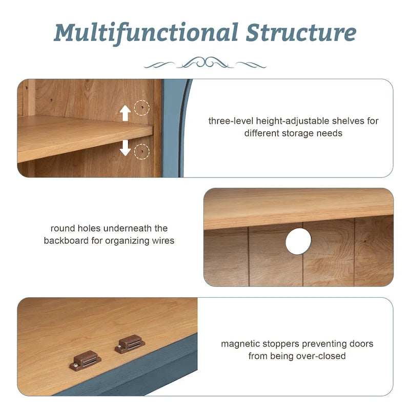 60 Farmhouse 4-Door Large Storage Vintage Sideboard with Metal Handles and Adjustable Shelves
