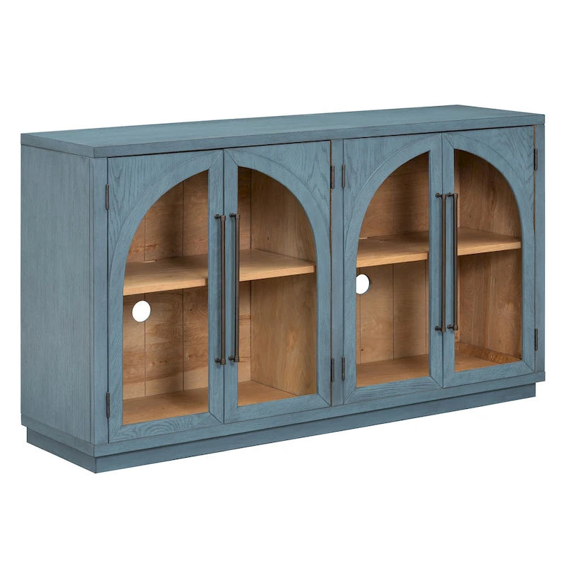 60 Farmhouse 4-Door Large Storage Vintage Sideboard with Metal Handles and Adjustable Shelves