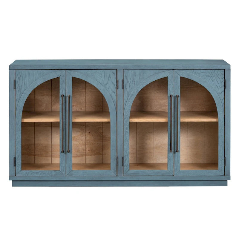 60 Farmhouse 4-Door Large Storage Vintage Sideboard with Metal Handles and Adjustable Shelves