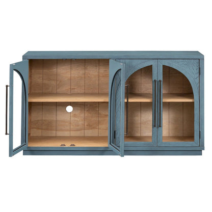 60 Farmhouse 4-Door Large Storage Vintage Sideboard with Metal Handles and Adjustable Shelves