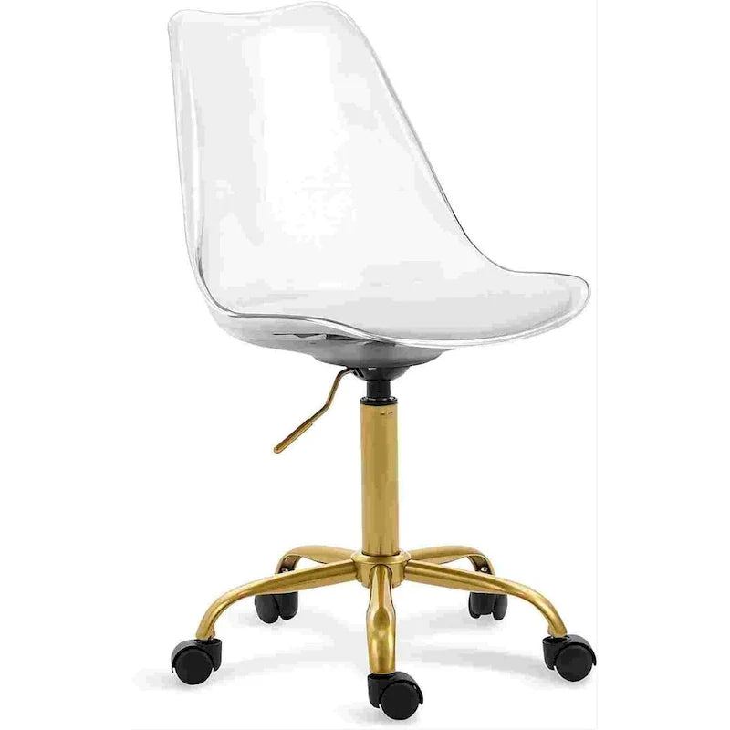 Chaise de bureau à roulettes sans accoudoirs, réglable en hauteur, en acrylique pivotant