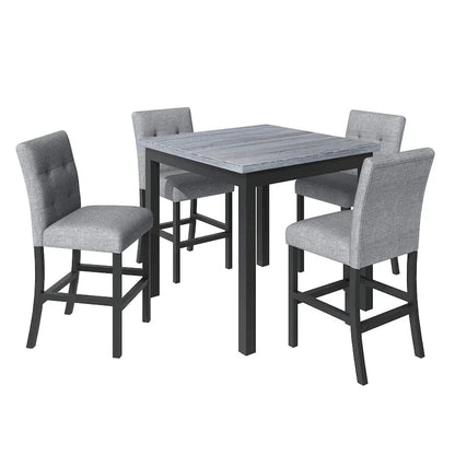 Ensemble de salle à manger 5 pièces hauteur comptoir, ensemble de table à manger en bois avec table rectangulaire et 4 chaises hautes rembourrées