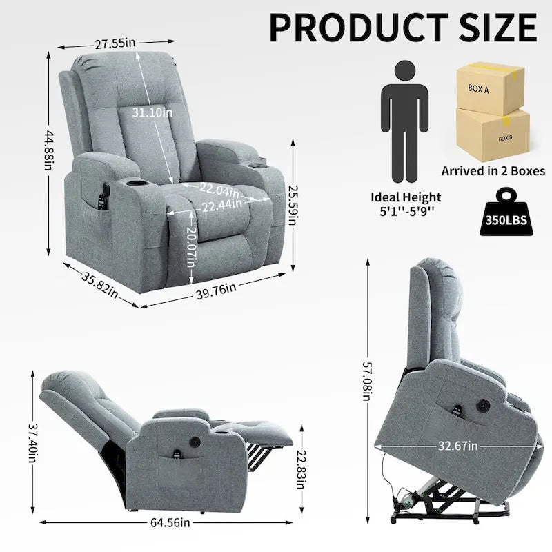 Fauteuil inclinable releveur électrique Lazy Boy, fauteuil de massage moderne à moteur unique avec chauffage lombaire, port de chargement USB, porte-gobelets