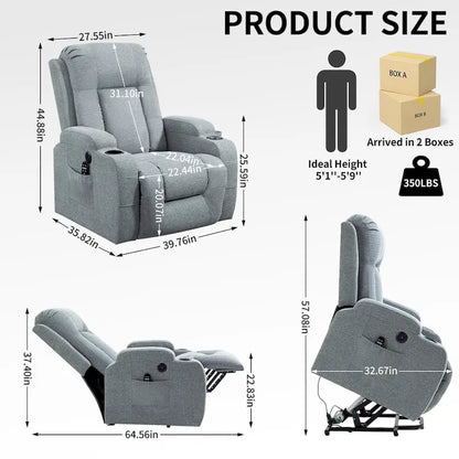 Fauteuil inclinable releveur électrique Lazy Boy, fauteuil de massage moderne à moteur unique avec chauffage lombaire, port de chargement USB, porte-gobelets