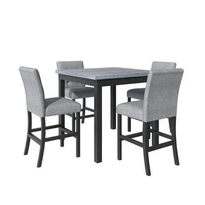 Ensemble de salle à manger 5 pièces hauteur comptoir, ensemble de table à manger en bois avec table rectangulaire et 4 chaises hautes rembourrées