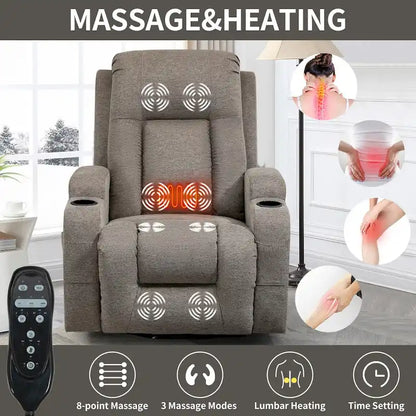 Fauteuil inclinable releveur électrique Lazy Boy, fauteuil de massage moderne à moteur unique avec chauffage lombaire, port de chargement USB, porte-gobelets