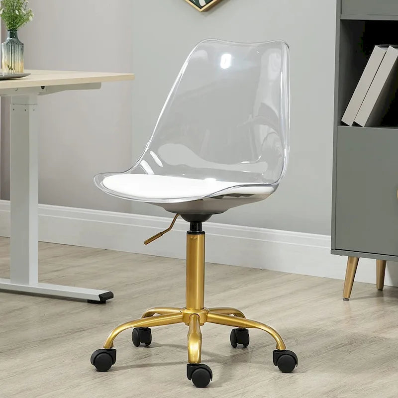 Chaise de bureau à roulettes sans accoudoirs, réglable en hauteur, en acrylique pivotant
