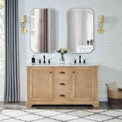 Meuble sous-vasque Hervas avec plateau en marbre naturel, sans miroir