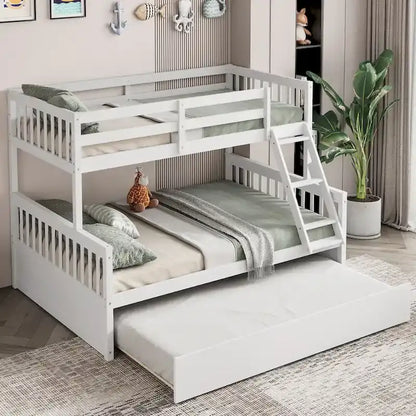 Gymax Twin Over Full Bunk Bed with Twin Trundle Convertible Platform