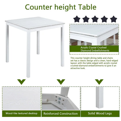 Ensemble de salle à manger moderne 5 pièces avec table carrée hauteur comptoir et 4 chaises rembourrées