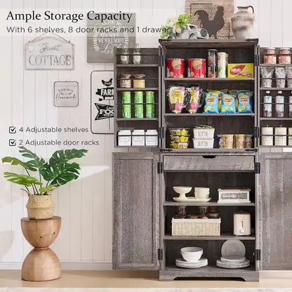 72 Garde-manger de cuisine de style campagnard, armoire de rangement avec portes coulissantes de grange - N/A