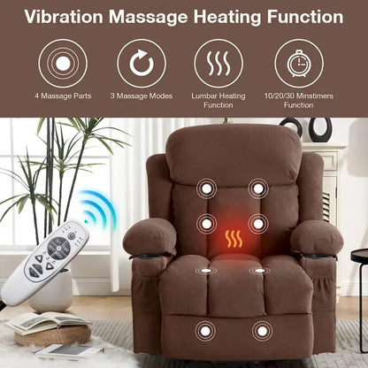 Fauteuil inclinable électrique gris avec massage chauffant, chargement USB, télécommande et poches latérales pratiques pour les personnes âgées