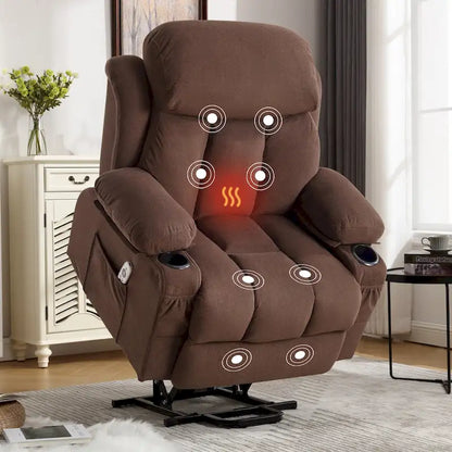 Fauteuil inclinable électrique gris avec massage chauffant, chargement USB, télécommande et poches latérales pratiques pour les personnes âgées