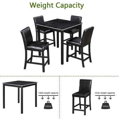 Ensemble de salle à manger moderne 5 pièces avec table carrée hauteur comptoir et 4 chaises rembourrées