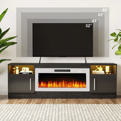 Meuble TV cheminée Bossin 70 avec cheminée électrique 36, meuble TV pour téléviseurs jusqu'à 80 pouces, lumières LED 16 couleurs/centre de divertissement