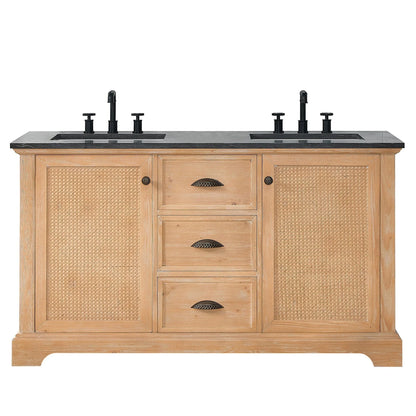 Meuble sous-vasque Hervas avec plateau en marbre naturel, sans miroir