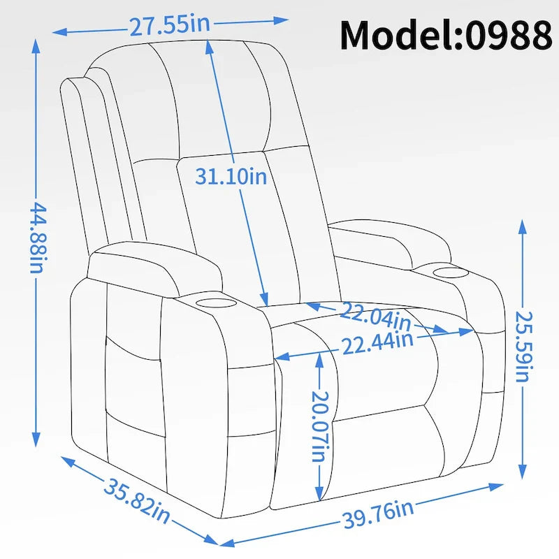 Fauteuil inclinable releveur électrique Lazy Boy, fauteuil de massage moderne à moteur unique avec chauffage lombaire, port de chargement USB, porte-gobelets