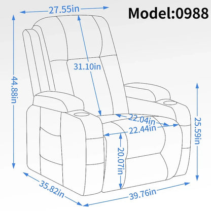 Fauteuil inclinable releveur électrique Lazy Boy, fauteuil de massage moderne à moteur unique avec chauffage lombaire, port de chargement USB, porte-gobelets