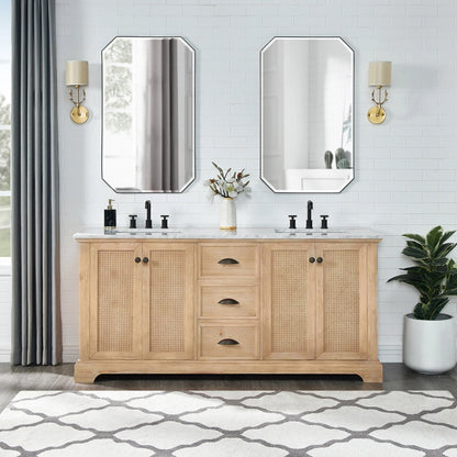Meuble sous-vasque Hervas avec plateau en marbre naturel, sans miroir