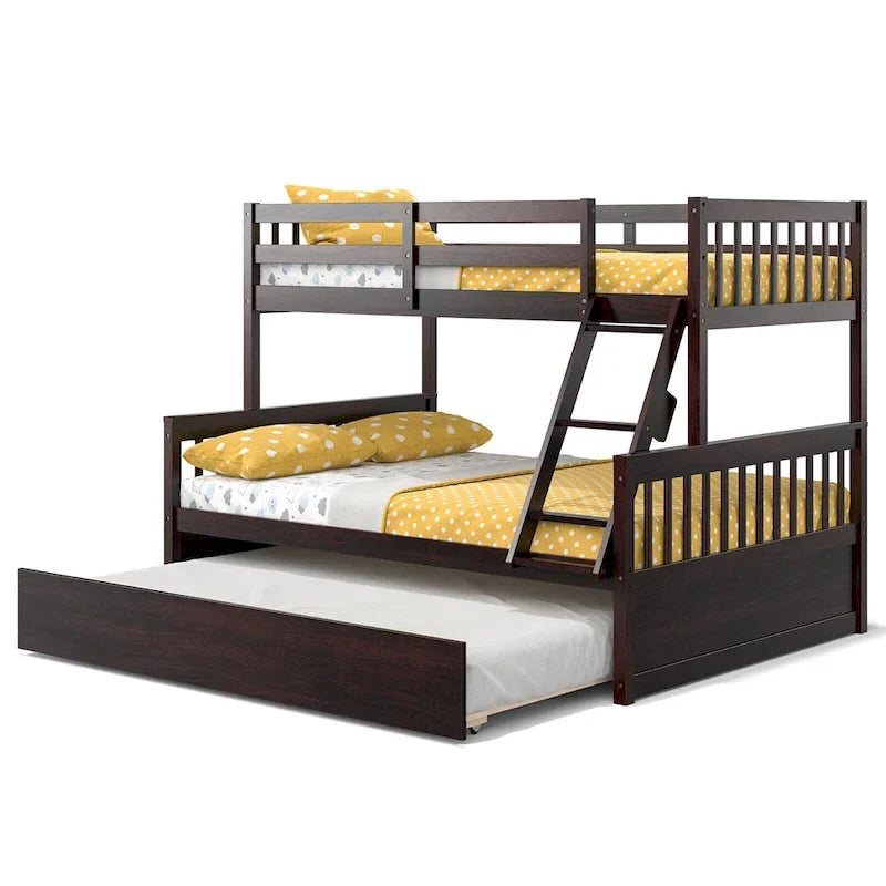 Gymax Twin Over Full Bunk Bed with Twin Trundle Convertible Platform