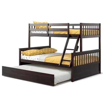 Gymax Twin Over Full Bunk Bed with Twin Trundle Convertible Platform