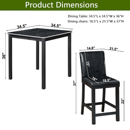 Ensemble de salle à manger moderne 5 pièces avec table carrée hauteur comptoir et 4 chaises rembourrées