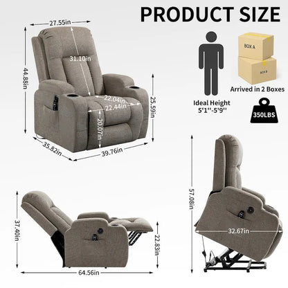 Fauteuil inclinable releveur électrique Lazy Boy, fauteuil de massage moderne à moteur unique avec chauffage lombaire, port de chargement USB, porte-gobelets