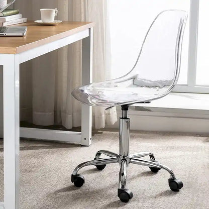 Chaise de bureau à roulettes sans accoudoirs, réglable en hauteur, en acrylique pivotant