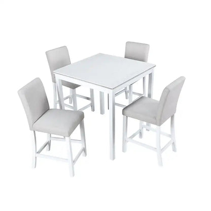 Ensemble de salle à manger moderne 5 pièces avec table carrée hauteur comptoir et 4 chaises rembourrées